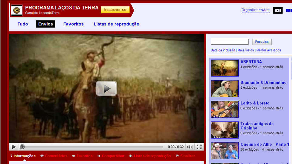 Canal do Laços da Terra no Youtube
